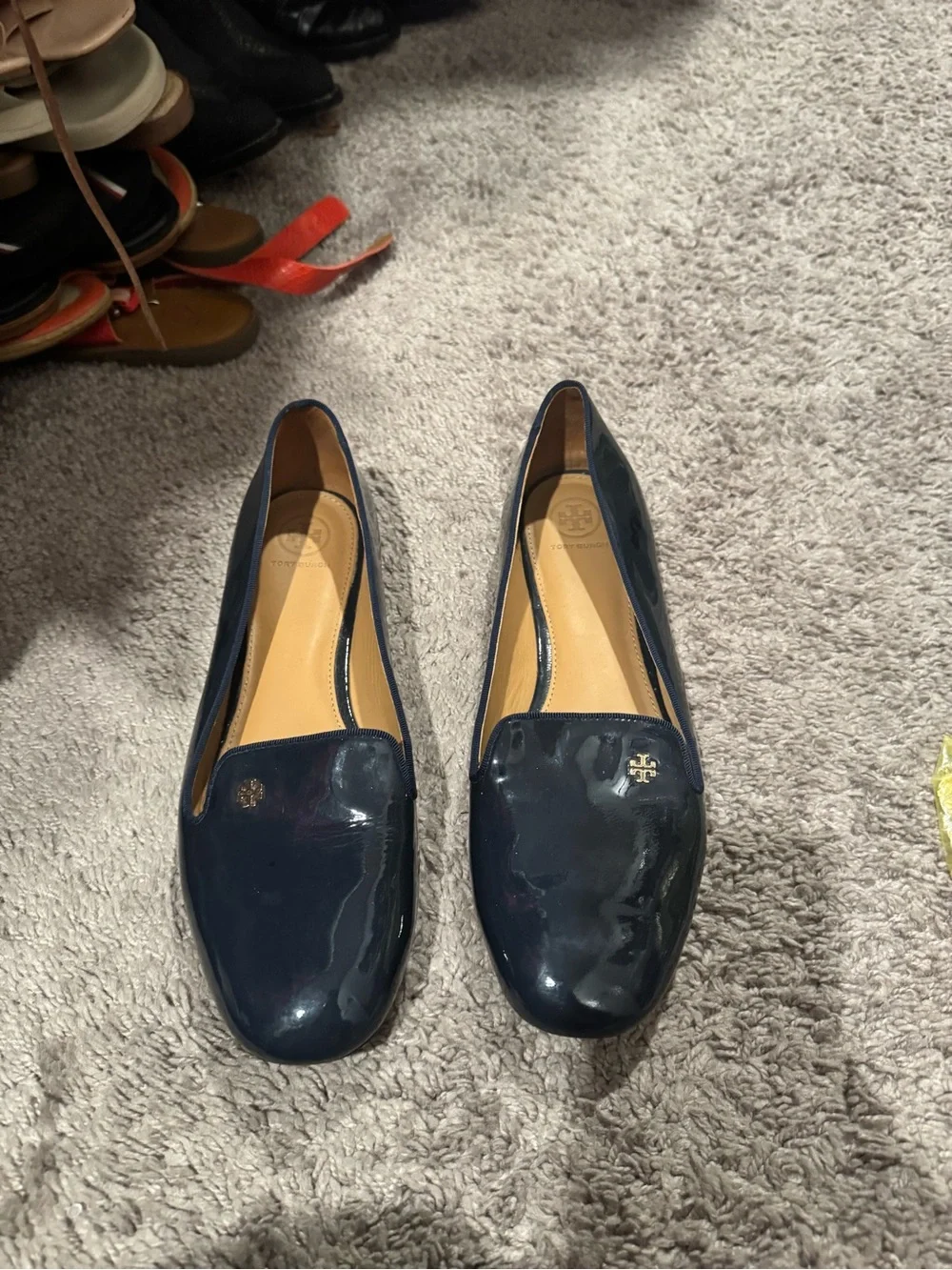 Tory Burch Navy Patent Leather Slip-On Loafers